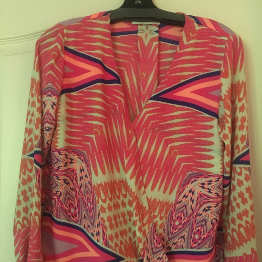 Veronica M. Patterned Long Sleeve Crossover Blouse